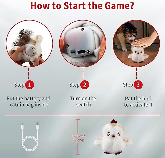 Gigwi Interactive Flapping Cat Toys Catnip, Electronic Flappy Toys Motion Activated, Automatic Cat Toys for Indoor Cats, USB Rechargeable Cat Enrichment Toy for Hunting and Kicker, Bird Princess