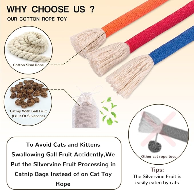 Retro Shaw Kitten Toys Catnip Rope,Cat Toys Chew Ropes 6 Pack,Kitten Teething Toys for Indoor Kittens Kitty,Interactive Cat Kicker Toys Small Cat Nip Toy Safe String 6.1 Inches