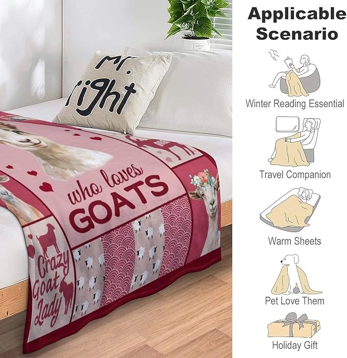 Goat Blanket Just A Girl Who Loves Goats Cute Pink Sheep Lamb Animal Print Throw Blankets for Sofa Stuff Decor Soft Cozy Fleece Plush Warm Flannel Gifts for Baby Girls Kids Women Adults Lover 50"x60"