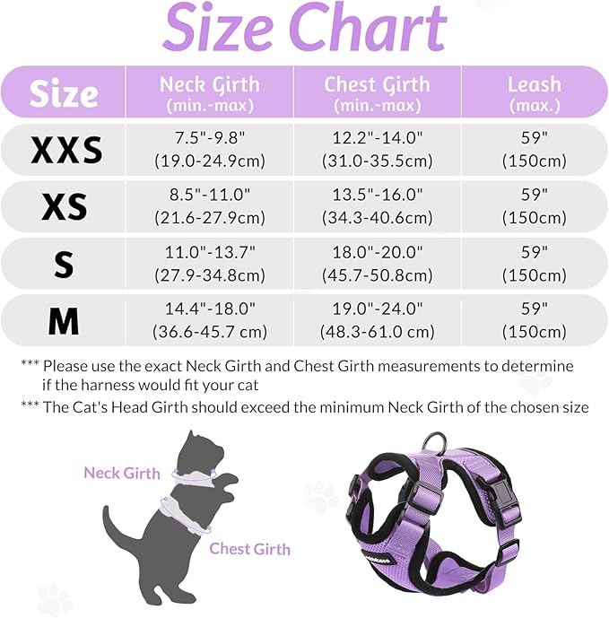 rabbitgoo Cat Harness and Leash for Walking, Escape Proof Soft Adjustable Vest Harnesses for Cats, Easy Control Breathable Reflective Strips Jacket, Light Purple, M
