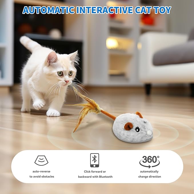 Cat Toys APP Bluetooth Smart Cat Mouse Toys Electronic Interactive Hunting Cat Toy for Indoor Mice Toys Automatic Moving Remote Control Cat Toy Exercise Cat for Bored Indoor USB Rechargeable(Gray)