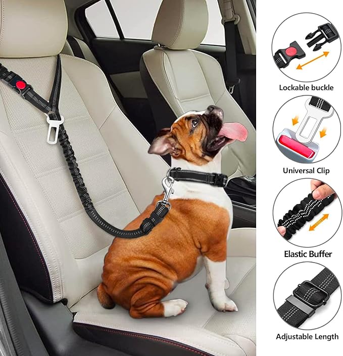 1 Packs Removable Dog Seat Belt Harness for Car, 3 in 1 Pet Dog Car Seatbelt Leash, Retractable Restraint Secures to Vehicle Headrest & Adjustable Reflective Dog Seatbelt Tether