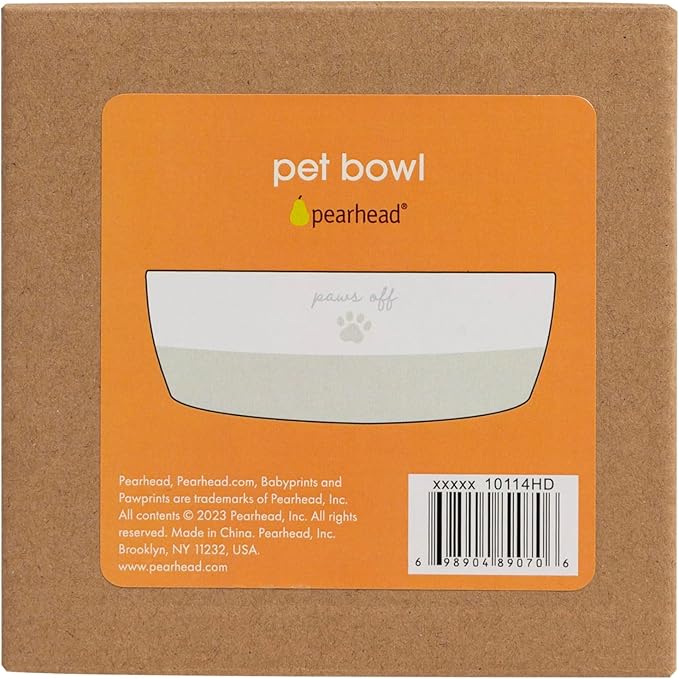 Pearhead Paws Off Ceramic Cat Bowl, Holds 1.3 Cups, Small Food and Water Bowl for Cats, Pet Dish, Microwave and Dishwasher Safe