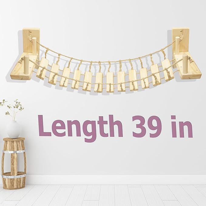 Cat Wall Shelves, Climbing, Wooden Cat Furniture, Cat Shelves and Perches for Wall, Cat Bridge Long for Indoor Cats, Wall Mounted, Playing and Lounging (Length 39in)