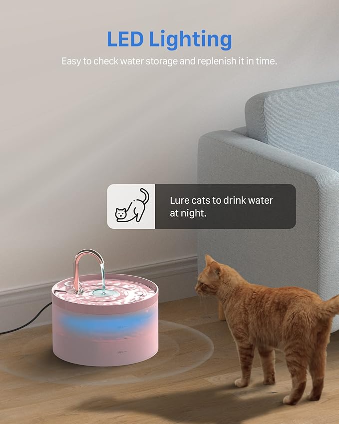 Cat Water Fountain Pink for Drinking: 67oz/2L Cat Fountain - Cute Pet Water Fountain for Cats Inside - Quiet Cat Drinking Fountain - Faucet Pet Fountain - Suitable for Kitty & Kitten - GIOTOHUN