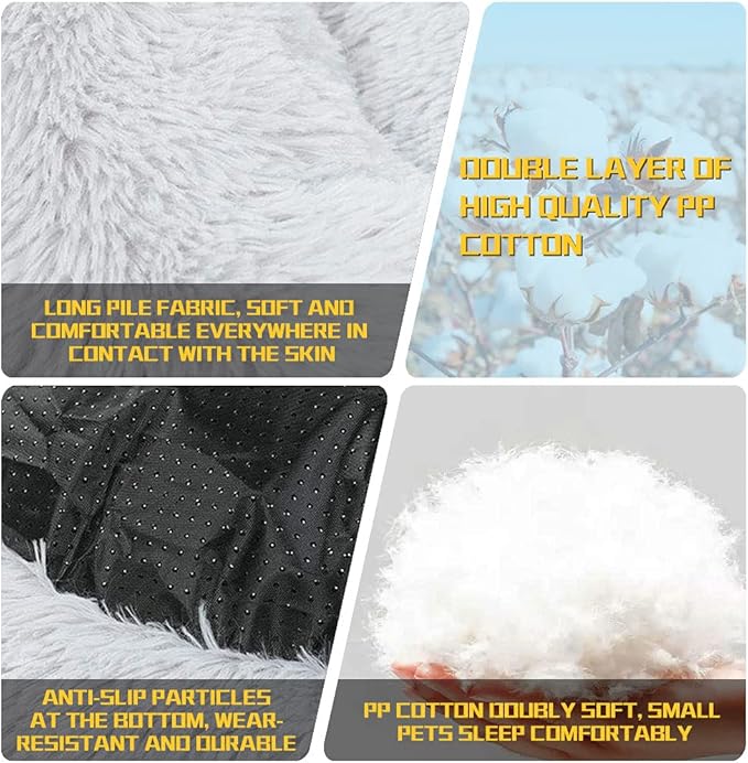Dog Bed Calming Dog Beds for Small Medium Large Dogs - Round Donut Washable Dog Bed, Anti-Slip Faux Fur Fluffy Donut Cuddler Anxiety Cat Bed(36'' Light Grey)