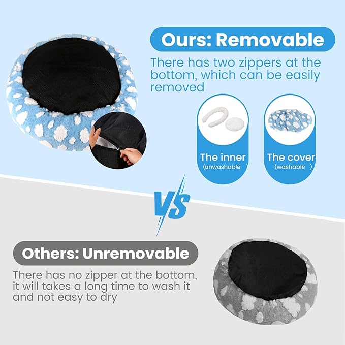Cat Bed & Dog Bed, Removable Cozy Soft Cat Bed Washable Round Cute Dog Bed with Jacquard for Small Medium Cats and Dogs, Blue Sky L