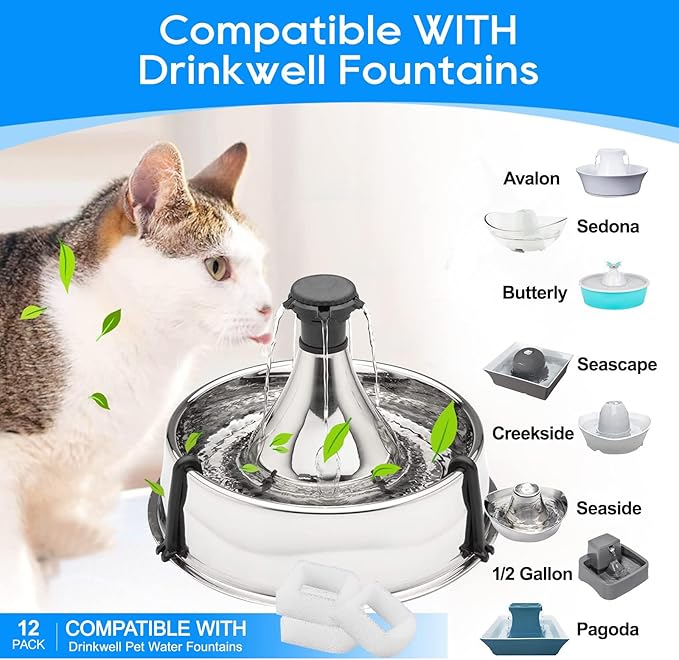 24PCS Cat Water Fountain Filters for Petsafe Water Fountain, for Drinkwell Pet Fountain Filters, Replacement Foam Filters for Drinkwell 360 Pet Fountain Seaside Pagoda 1/2 Gallon Fountains