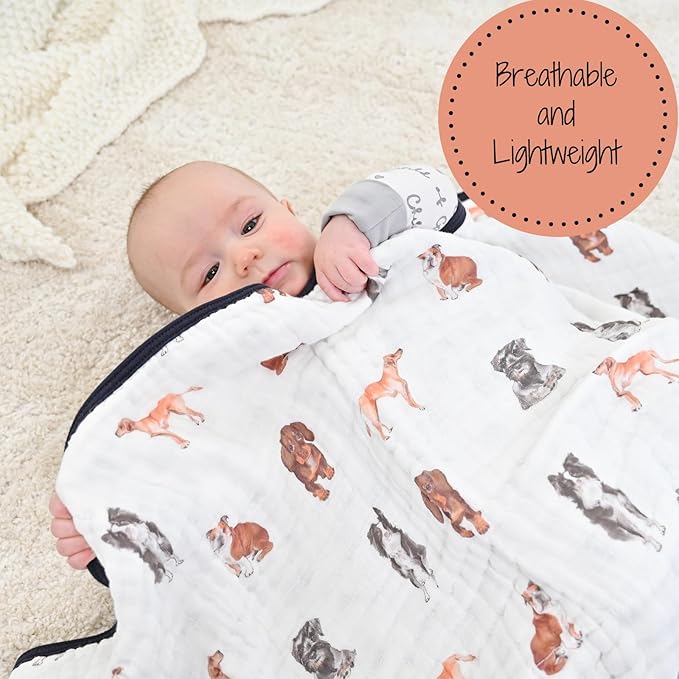 LollyBanks Muslin Baby Blanket 100% Cotton, Muslin Quilt Lightweight, 6 Layers Baby Blankets 47"x 47", Toddler Blanket for Boy and Girl, Nursery Receiving Blankets Baby Essentials (Puppies Print)