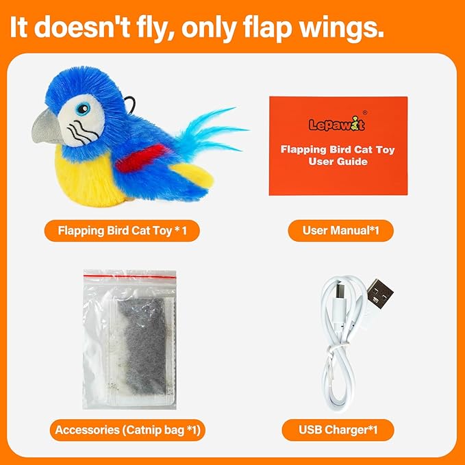 Cat Toys for Indoor Cats, Flapping Bird Cat Toy, Electric Simulated Chirping Bird Interactive Cat Toy with Flappy Wings, Rechargeable Touch Activated Cat Toys with Catnip and Feather - Bule