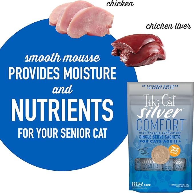Tiki Cat Silver Comfort Chicken & Chicken Liver Recipe 5.6 oz. (20/.28oz) (20 Sachets)