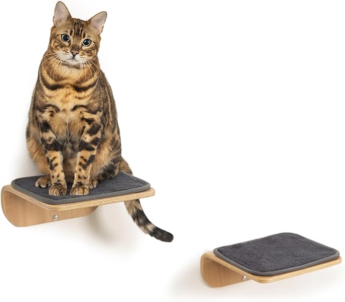 Cat Shelves, Cat Wall Steps and Perch, Cat nest, Wooden Floating Cat Climbing Furniture for Hopping and Sleeping, with Scratching Cushion(Steps)