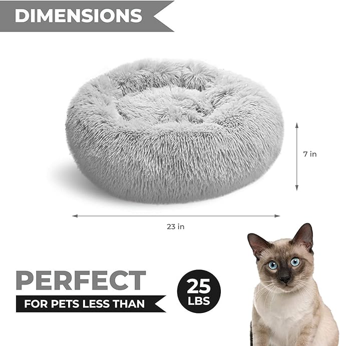 Whiskers & Friends Pet Bed Mat, Small Dogs & Cats Bed, Plush Faux Fur, Round, 23x23x7 inches, 25 lbs Weight Capacity, Orthopedic, Self-Warming, Machine Washable