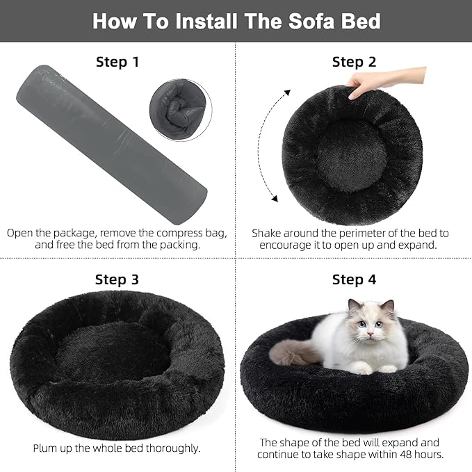 Nisrada Dog Bed for Small Medium Large Dogs, 24 inch Calming Dogs Bed, Washable-Round Cozy Soft Pet Bed for Puppy and Kitten with Slip-Resistant Bottom