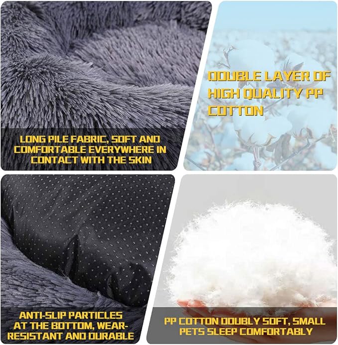 Dog Bed Calming Dog Beds for Small Medium Large Dogs - Round Donut Washable Puppy Dog Bed, Anti-Slip Faux Fur Fluffy Donut Cuddle Anxiety Cat Pet Bed(28" Dark Grey)