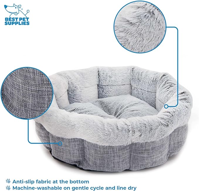 Best Pet Supplies Round Dog Bed with Reversible Pillow, Luxuriously Soft Machine Washable Dog Bed for Small and Medium Breeds - Light Gray, 26" x 22" x H:6.4"