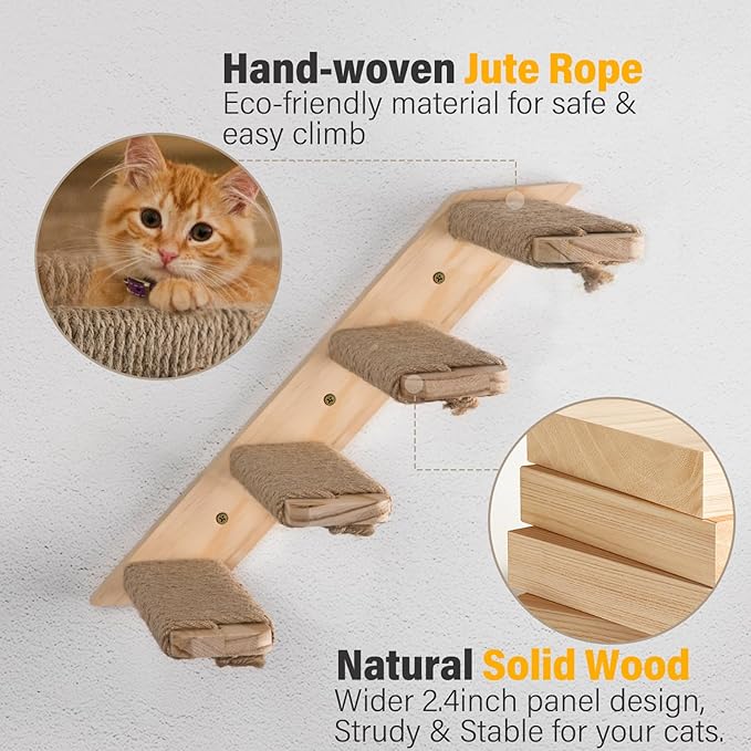 1 Pack 4 Steps Cat Wall Shelves Cat Wall Stairs with Sisal Rope.an Improved&Stronger Cat Wall Steps Cat Tree Supplies
