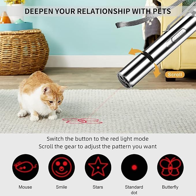 2 Pack Laser Pointer Cat Toy 7 Adjustable Modes Red Light to Amuse Pets Blue Light Can Check Money with Small Torch USB Rechargeable Metal Material