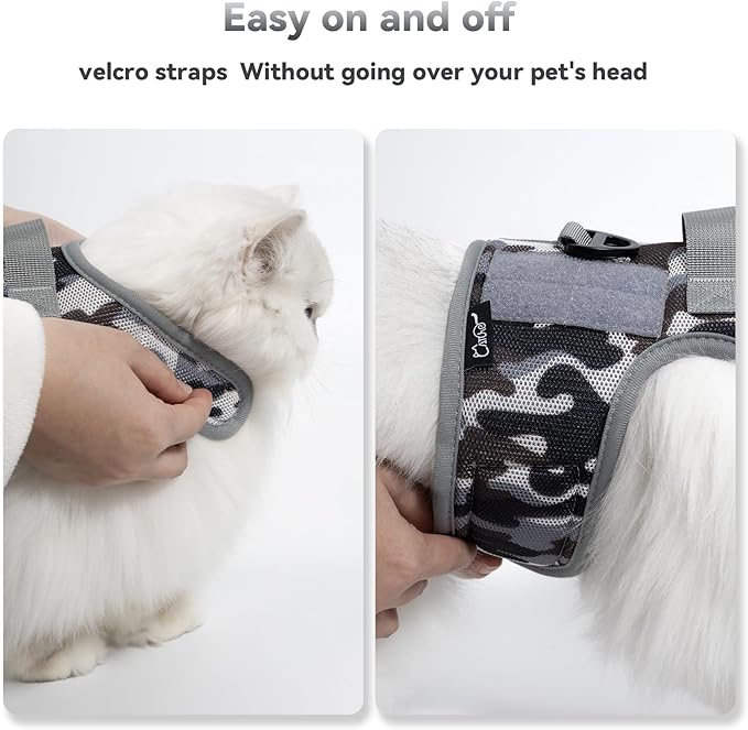 Tactical Cat Harness and Leash for Walking Escape Proof Breathable Mesh Fabric, Ocean Camo, Medium, Adjustable Cat Walking Jackets, Padded Stylish Cat Vest
