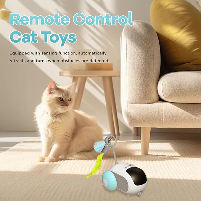 Turbo Tail 3.0, Teazys Cat Toy Turbo Tail, Smart Remote Control Electric Interactive Cats Toy, Type-C Rechargeable Turbo Tail Mouse Cat Toy with Feathers (2pcs Blue)