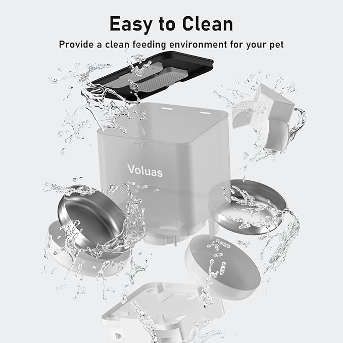 Voluas Automatic Cat Feeder for Two Cats, Double Pet Feeder with 2 Stainless Steel Bowls,6L Timed Cat Feeder with Memory Function, Pet Food Dish