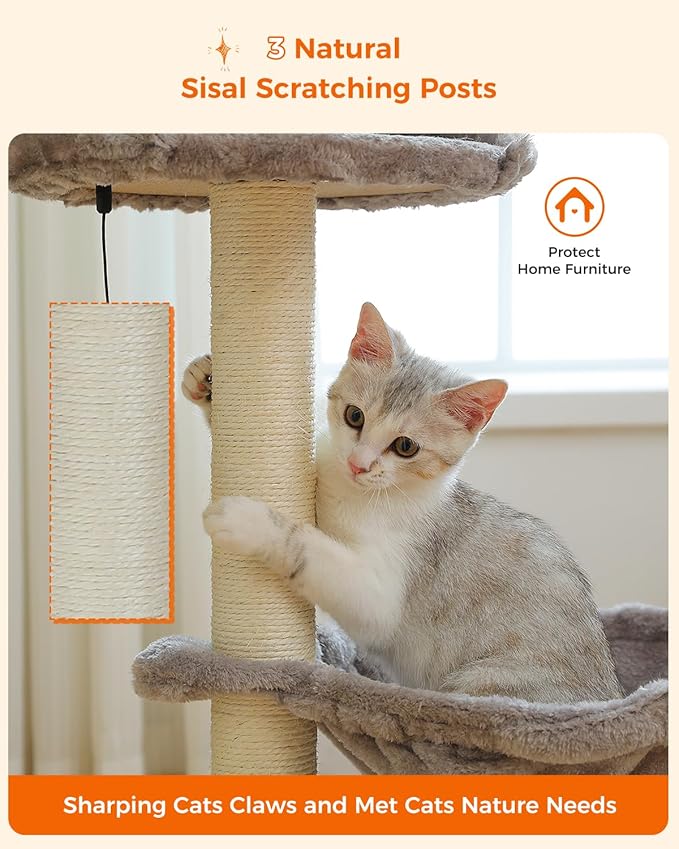 Cat Tree 28" Cat Scratching Post with 15.7" Large Cat Hammock Bed for Indoor Small Cats, Cat Scratcher Cat Toy, Grey
