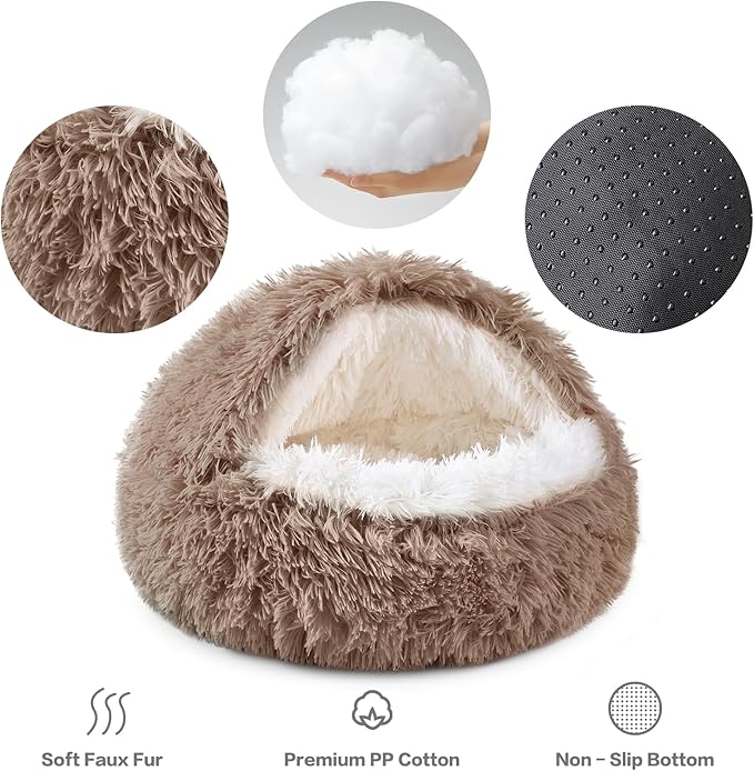 NOYAL Dog Bed Round Hooded Plush Cat Cave Donut Anti Anxiety Fluffy Dog Bed for Small Medium Dog and Cat