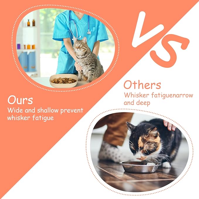 Cat Food Bowl Set, 6 inch Wide Shallow Cat Bowl for Relief Whisker Fatigue,Small Flat Cat Dish, Shallow Pet Feeding Dish or Plate for Cats and Small Dogs (4Pcs)