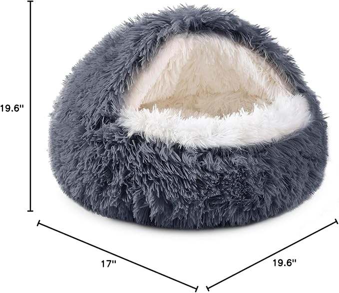 NOYAL Dog Bed Round Hooded Plush Cat Cave Donut Anti Anxiety Fluffy Dog Bed for Small Medium Dog and Cat