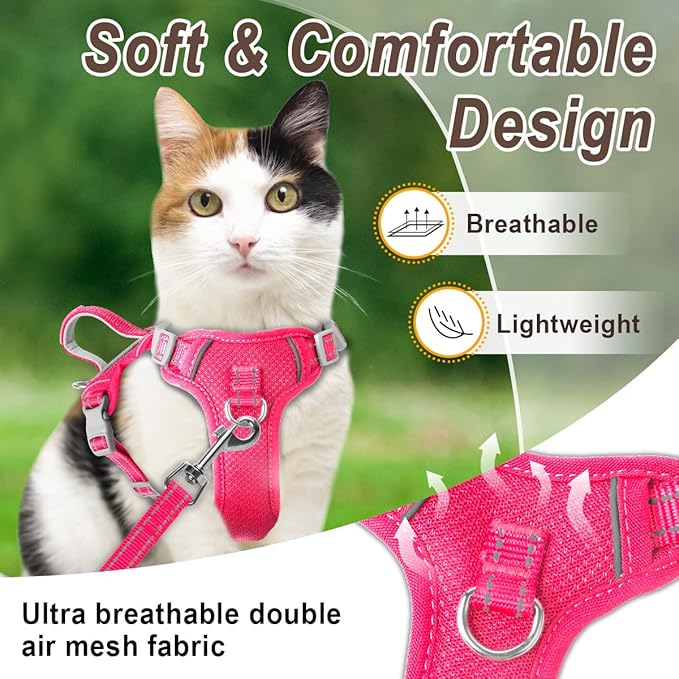 Cat Harness and Leash Set for Walking Escape Proof for Small Large cat Kitten Harness with ID tag Pocket (Pink,XXS)