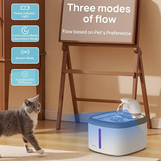 Cat Water Fountain 118oz/3.5L Battery Operated Cat Water Fountain Wireless Pet Water Fountain for Cats Inside, Automatic Cat Waterer Fountain for Cats Dogs Multiple Pets (Light Gray)