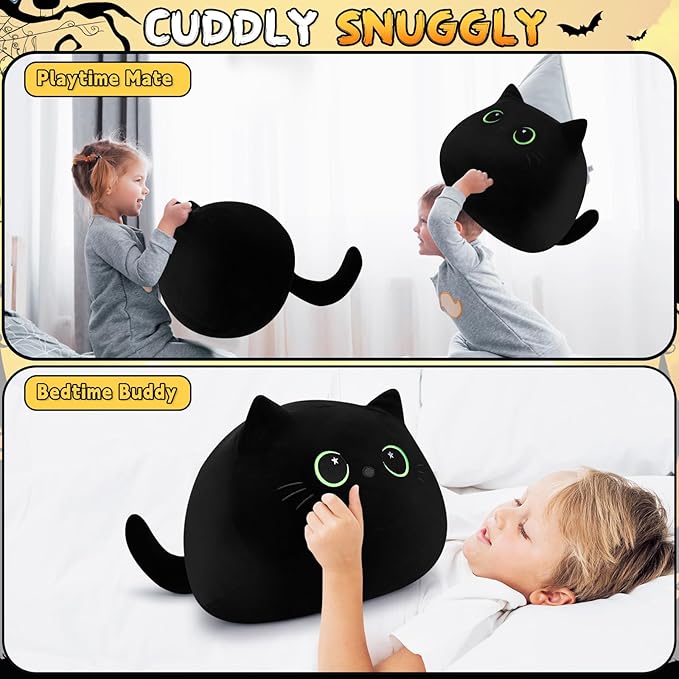 19'' Black Cat Plush Toy- Giant Black Cat Stuffed Animal, Large Black Cat Plushie Kawaii PlushiesGreen Star Eyes Cat Plush Pillow, Black Cat Decor Plush Toys Plushie Christmas Birthday Gift for Kids
