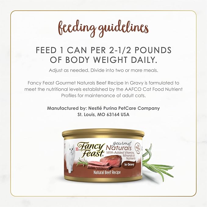 Purina Fancy Feast Wet Cat Food Natural Gourmet Naturals Beef Recipe in Wet Cat Food Gravy - (Pack of 12) 3 oz. Cans