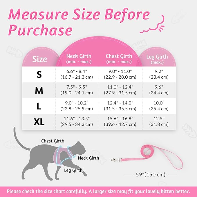 rabbitgoo Cat Harness and Leash Set for Walking Escape Proof, Adjustable Soft Kittens Vest with Reflective Strip for Cats, Comfortable Outdoor Vest, Pink, S