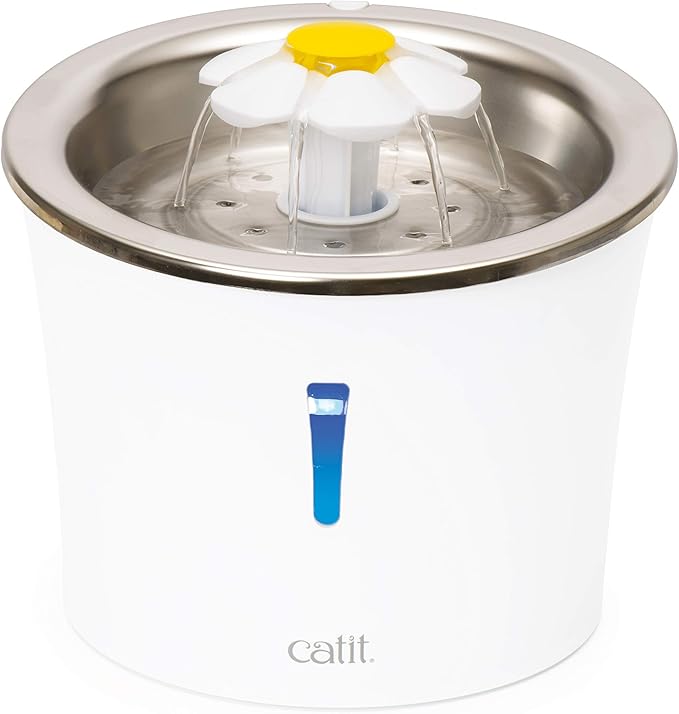 Catit Stainless Steel Flower Fountain with Triple Action Filter, Cat Drinking Water Fountain, 3 L