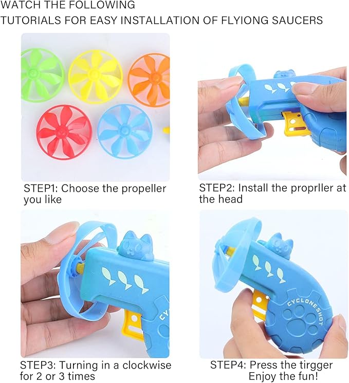 12 Pieces Cat Fetch Toy, Flying Pet Toys Saucer Launcher for Indoor, Disc Toys Training Chasing with Colorful Propellers, Kids Outdoor Toys