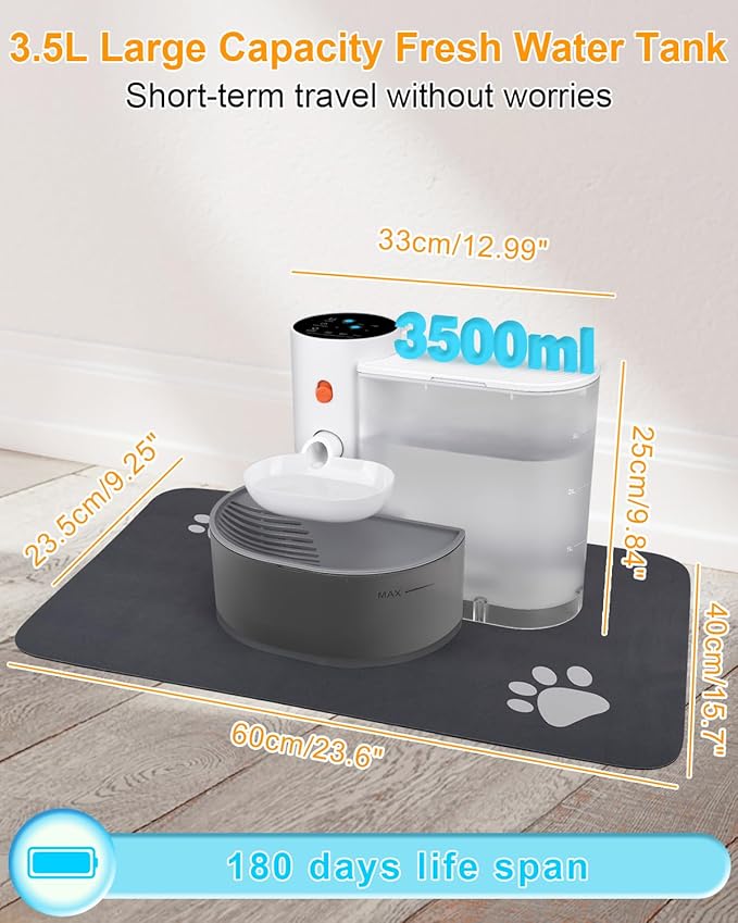 GJEASE Smart Pet Water Fountain No Filter, Wireless Cat Water Fountain Cordless,Battery Operated Filterless Cat Water Fountain