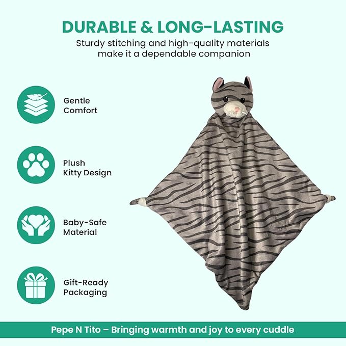Security Blanket - 18" Tall Soft Fleece Blanky for Boys & Girls - Soothing Baby Blanket With Plush Stuffed Animal Kitty Cat