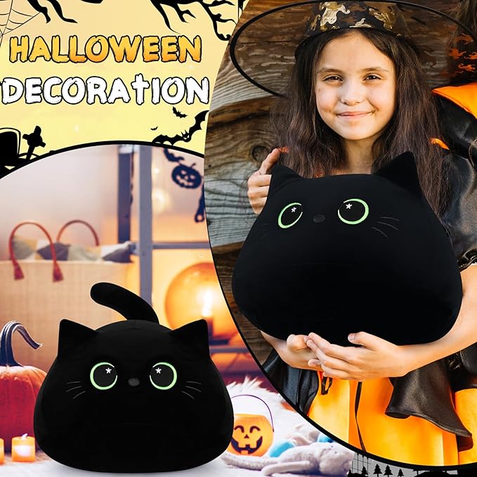 19'' Black Cat Plush Toy- Giant Black Cat Stuffed Animal, Large Black Cat Plushie Kawaii PlushiesGreen Star Eyes Cat Plush Pillow, Black Cat Decor Plush Toys Plushie Christmas Birthday Gift for Kids