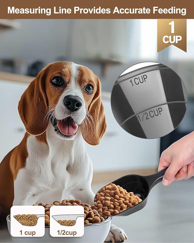 3PCS Dog Food Scoop, 1 Cup Plastic Pet Food Scoop with Measuring Lines 1/2 Cup and 1 Cup for Dogs, Cats, Birds and Rabbits (Green,Grey and Black)