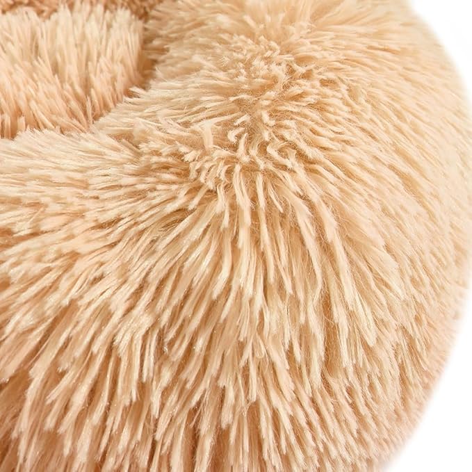 otoez Kitten Puppy Bed Extra Small XS Round Dog Cat Beds Anti Anxiety Plush Pet Calming Donut Bed with Non-Slip Waterproof Bottom, Washable (15.7", Oatmeal)