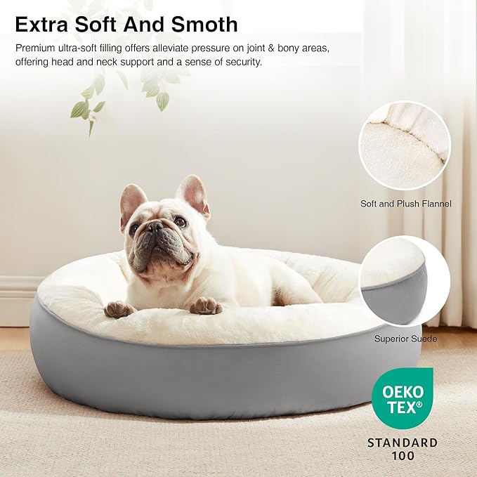 Love's cabin Round Donut Cat and Dog Cushion Bed, 25in Pet Bed for Small or Medium Dogs, Anti-Slip & Water-Resistant Bottom, Soft Durable Fabric Pet Beds, Washable Calming Cat & Dog Bed Grey