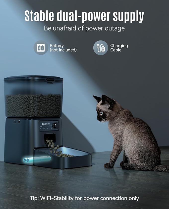 oneisall Automatic Cat Feeder, WiFi Cat Food Dispenser with App Control, Auto Cats Feeder Automatic for Dry Food, Smart Pet Food Dispenser with Portion Control for Small Pets Indoor
