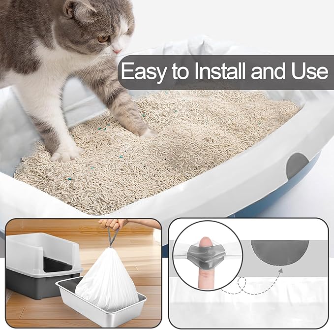 120 Count Cat Litter Bags Drawstring Litter Box Liners Compatible with Litter Robot 4 Waste Bags,Thick Replacement Cat Litter Box Liners for Self Cleaning Litter Box