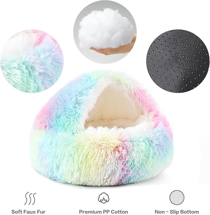 NOYAL Dog Bed Round Hooded Plush Cat Cave Donut Anti Anxiety Fluffy Dog Bed for Small Medium Dog and Cat