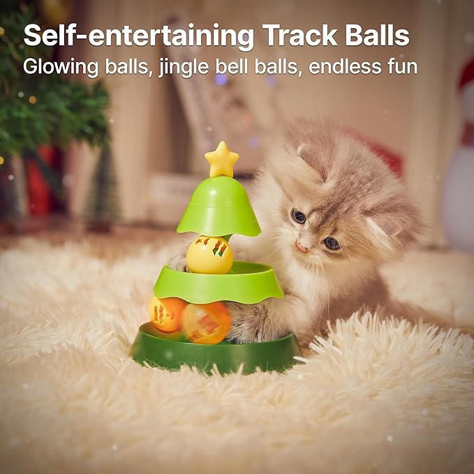 Potaroma Mini Sized Cat Toys with Catnip on Top, 2-Level Roller Turntable Two Cat Balls Interactive Indoor Kitten Physical Exercise Kitty Toys 5.5 Inches