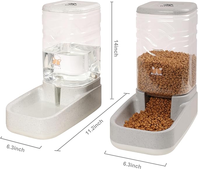Elevon Automatic Cat Feeder, Gravity Food and Water Dispenser Bowl Set for Small Medium Dogs Animals, Pet Feeder Dispenser Storage Food, 3.8L Large Capacity, White & Gray