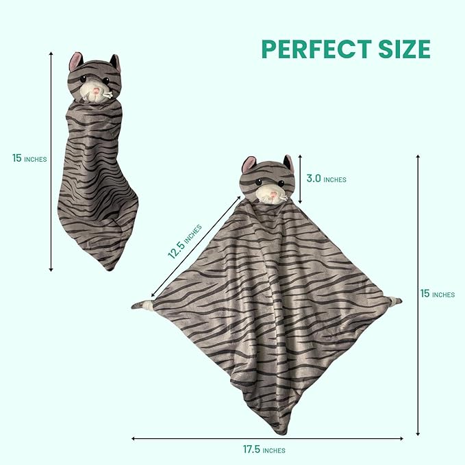 Security Blanket - 18" Tall Soft Fleece Blanky for Boys & Girls - Soothing Baby Blanket With Plush Stuffed Animal Kitty Cat