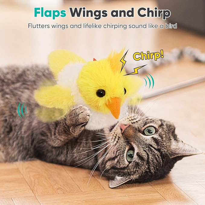 Petbobi Cat Toys Flapping Bird - Lifelike Parrot Interactive Cat Toy with Catnip, Exercise Toy for Bored Indoor Cats, Rechargeable Motion Activated Chirping Kitten Toy for All Breeds Cat