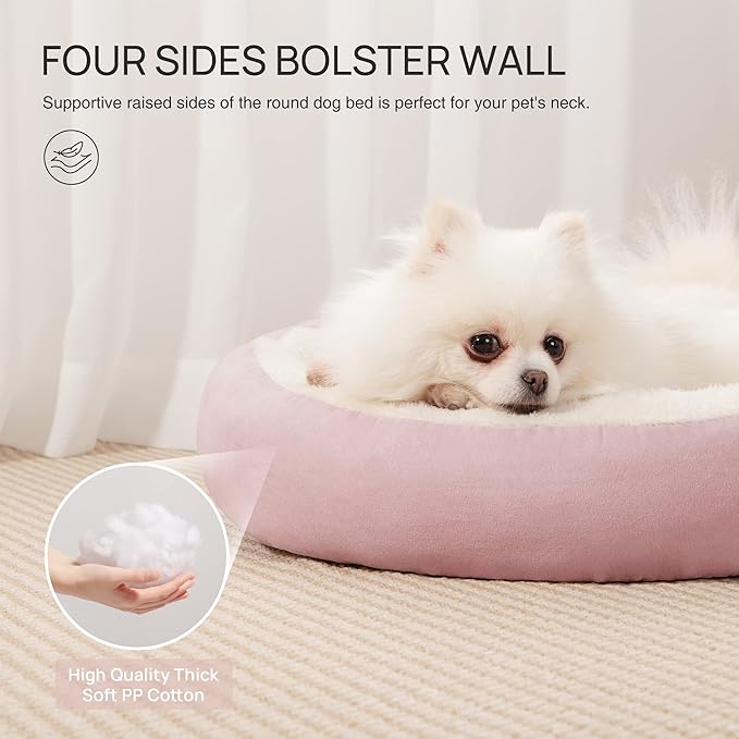 Love's cabin Round Donut Cat and Dog Cushion Bed, 20in Pet Bed for Cats or Small Dogs, Anti-Slip & Water-Resistant Bottom, Super Soft Durable Fabric Pet Beds, Washable Luxury Cat & Dog Bed Pink